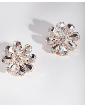 Gold Diamond Large Flower Stud Earring For Women & Girls Gold Diamond Large Flower Stud Earring For Women & Girls